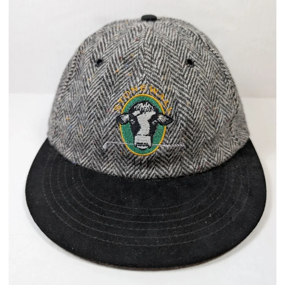 Vintage Stonewall PA Golf Hat Wool Gray Herringbone Wool USA Made Cow Logo